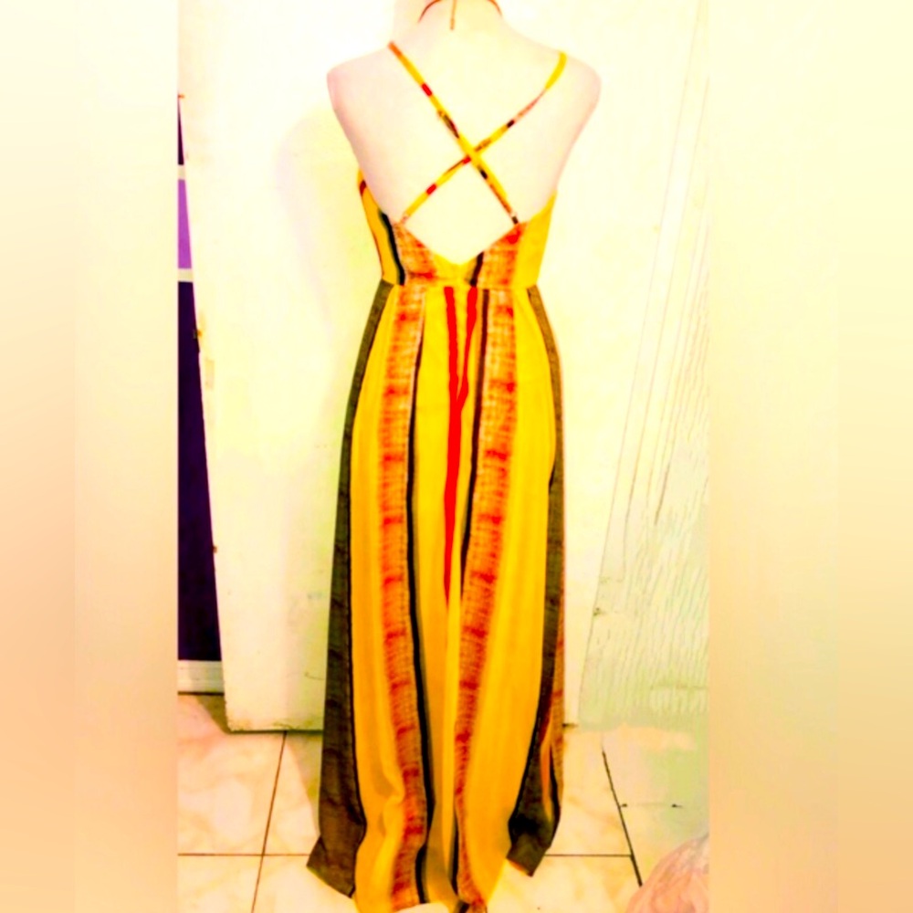 Chiffon Multicolored, Spaghetti Strap, A-line Flowey Maxi Dress